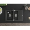 Granitinė virtuvinė plautuvė Mexen Gaspar su maišytuvu ir sifonu, Juodas granite+Juodas/Chrome