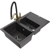 Granitinė virtuvinė plautuvė Mexen Gaspar su maišytuvu ir sifonu, Juodas granite+Juodas/Gold