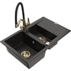 Granitinė virtuvinė plautuvė Mexen Gaspar su maišytuvu ir sifonu, Metallic juodas/auksinis+Juodas/Gold
