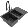 Granitinė virtuvinė plautuvė Mexen Gaspar su maišytuvu ir sifonu, Juodas granite+Juodas/Chrome