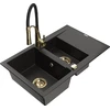 Granitinė virtuvinė plautuvė Mexen Gaspar su maišytuvu ir sifonu, Metallic juodas/auksinis+Juodas/Gold