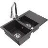 Granitinė virtuvinė plautuvė Mexen Gaspar su maišytuvu ir sifonu, Juodas granite+Chrome