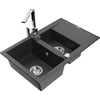 Granitinė virtuvinė plautuvė Mexen Gaspar su maišytuvu ir sifonu, Juodas granite+Chrome