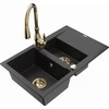 Granitinė virtuvinė plautuvė Mexen Gaspar su maišytuvu ir sifonu, Metallic juodas/sidabrinis+Gold