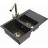 Granitinė virtuvinė plautuvė Mexen Gaspar su maišytuvu ir sifonu, Juodas granite+Gold