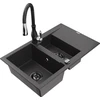 Granitinė virtuvinė plautuvė Mexen Gaspar su maišytuvu ir sifonu, Juodas granite+Juodas