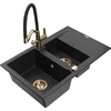 Granitinė virtuvinė plautuvė Mexen Gaspar su maišytuvu ir sifonu, Metallic juodas/sidabrinis+Juodas/Gold