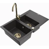 Granitinė virtuvinė plautuvė Mexen Gaspar su maišytuvu ir sifonu, Juodas granite+Gold