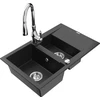 Granitinė virtuvinė plautuvė Mexen Gaspar su maišytuvu ir sifonu, Metallic juodas/sidabrinis+Chrome