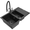 Granitinė virtuvinė plautuvė Mexen Gaspar su maišytuvu ir sifonu, Metallic juodas/sidabrinis+Juodas/Chrome