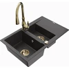 Granitinė virtuvinė plautuvė Mexen Gaspar su maišytuvu ir sifonu, Juodas granite+Gold
