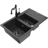 Granitinė virtuvinė plautuvė Mexen Gaspar su maišytuvu ir sifonu, Juodas granite+Juodas