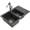 Granitinė virtuvinė plautuvė Mexen Gaspar su maišytuvu ir sifonu, Juodas granite+Juodas granite/Gold