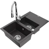 Granitinė virtuvinė plautuvė Mexen Gaspar su maišytuvu ir sifonu, Juodas granite+Chrome