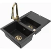 Granitinė virtuvinė plautuvė Mexen Gaspar su maišytuvu ir sifonu, Metallic juodas/sidabrinis+Gold