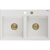 Granitinė virtuvinė plautuvė Mexen Hektor su sifonu, Baltas+Gold, 800 x 480 mm