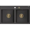 Granitinė virtuvinė plautuvė Mexen Hektor su sifonu, Juodas granite+Gold, 800 x 480 mm
