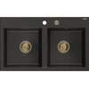 Granitinė virtuvinė plautuvė Mexen Hektor su sifonu, Metallic juodas/auksinis+Gold, 800 x 480 mm