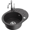 Granitinė virtuvinė plautuvė Mexen Kevin su maišytuvu ir sifonu, Juodas granite+Chrome