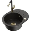 Granitinė virtuvinė plautuvė Mexen Kevin su maišytuvu ir sifonu, Metallic juodas/auksinis+Juodas/Gold
