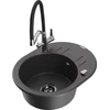 Granitinė virtuvinė plautuvė Mexen Kevin su maišytuvu ir sifonu, Juodas granite+Juodas/Chrome