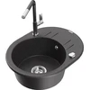 Granitinė virtuvinė plautuvė Mexen Kevin su maišytuvu ir sifonu, Juodas granite+Juodas granite/Chrome