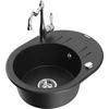 Granitinė virtuvinė plautuvė Mexen Kevin su maišytuvu ir sifonu, Metallic juodas/sidabrinis+Chrome