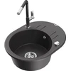 Granitinė virtuvinė plautuvė Mexen Kevin su maišytuvu ir sifonu, Juodas granite+Juodas/Chrome