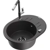 Granitinė virtuvinė plautuvė Mexen Kevin su maišytuvu ir sifonu, Juodas granite+Juodas granite/Chrome