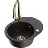 Granitinė virtuvinė plautuvė Mexen Kevin su maišytuvu ir sifonu, Metallic juodas/auksinis+Gold