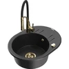 Granitinė virtuvinė plautuvė Mexen Kevin su maišytuvu ir sifonu, Metallic juodas/sidabrinis+Juodas/Gold