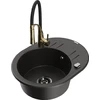 Granitinė virtuvinė plautuvė Mexen Kevin su maišytuvu ir sifonu, Metallic juodas/auksinis+Juodas/Gold