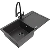 Granitinė virtuvinė plautuvė Mexen Leo su maišytuvu ir sifonu, Juodas granite+Juodas