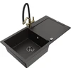Granitinė virtuvinė plautuvė Mexen Leo su maišytuvu ir sifonu, Metallic juodas/auksinis+Juodas/Gold