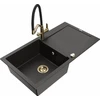 Granitinė virtuvinė plautuvė Mexen Leo su maišytuvu ir sifonu, Metallic juodas/auksinis+Juodas/Gold