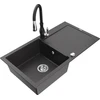 Granitinė virtuvinė plautuvė Mexen Leo su maišytuvu ir sifonu, Juodas granite+Juodas