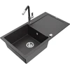 Granitinė virtuvinė plautuvė Mexen Leo su maišytuvu ir sifonu, Juodas granite+Juodas/Chrome