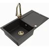 Granitinė virtuvinė plautuvė Mexen Leo su maišytuvu ir sifonu, Metallic juodas/auksinis+Gold