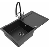 Granitinė virtuvinė plautuvė Mexen Leo su maišytuvu ir sifonu, Metallic juodas/sidabrinis+Juodas/Chrome