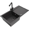 Granitinė virtuvinė plautuvė Mexen Leo su maišytuvu ir sifonu, Juodas granite+Juodas