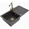 Granitinė virtuvinė plautuvė Mexen Leo su maišytuvu ir sifonu, Juodas granite+Gold