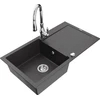 Granitinė virtuvinė plautuvė Mexen Leo su maišytuvu ir sifonu, Juodas granite+Chrome