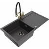 Granitinė virtuvinė plautuvė Mexen Leo su maišytuvu ir sifonu, Juodas granite+Juodas/Gold