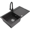 Granitinė virtuvinė plautuvė Mexen Leo su maišytuvu ir sifonu, Juodas granite+Juodas