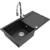 Granitinė virtuvinė plautuvė Mexen Leo su maišytuvu ir sifonu, Metallic juodas/sidabrinis+Chrome