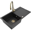 Granitinė virtuvinė plautuvė Mexen Leo su maišytuvu ir sifonu, Metallic juodas/sidabrinis+Gold