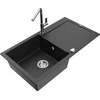 Granitinė virtuvinė plautuvė Mexen Leo su maišytuvu ir sifonu, Metallic juodas/sidabrinis+Chrome
