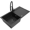 Granitinė virtuvinė plautuvė Mexen Leo su maišytuvu ir sifonu, Metallic juodas/sidabrinis+Juodas