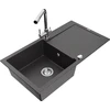 Granitinė virtuvinė plautuvė Mexen Leo su maišytuvu ir sifonu, Juodas granite+Chrome