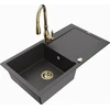 Granitinė virtuvinė plautuvė Mexen Leo su maišytuvu ir sifonu, Juodas granite+Gold